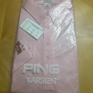 New Old Stock Ping Karsten Polo Shirt Pink Mens XL Golf Tiger Logo Vintage